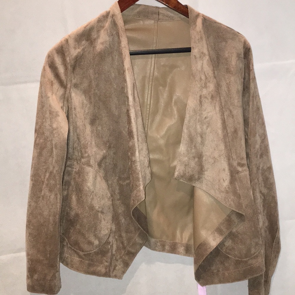 Taupe Faux Suede Waterfall Drape Jacket – Size S